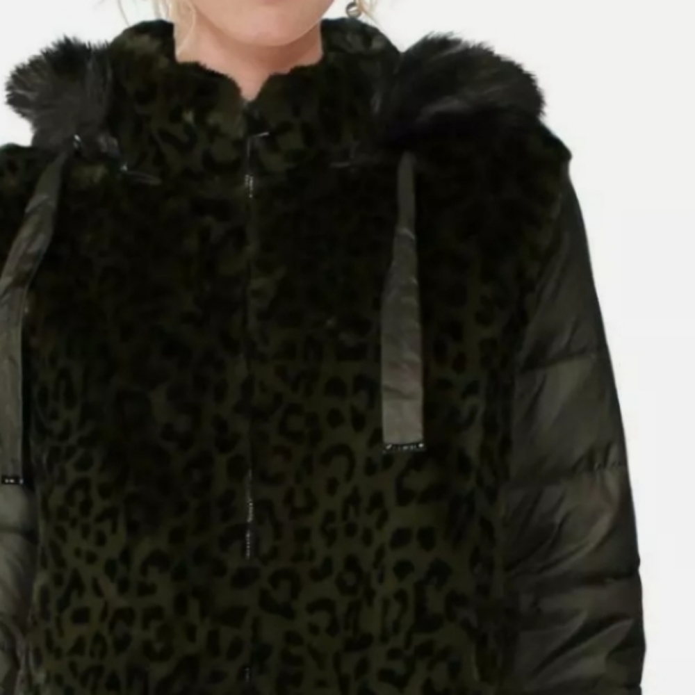 Via Spiga Womens Green Winter Faux Fur Hooded Coat Outerwear M - Picture 3 of 14